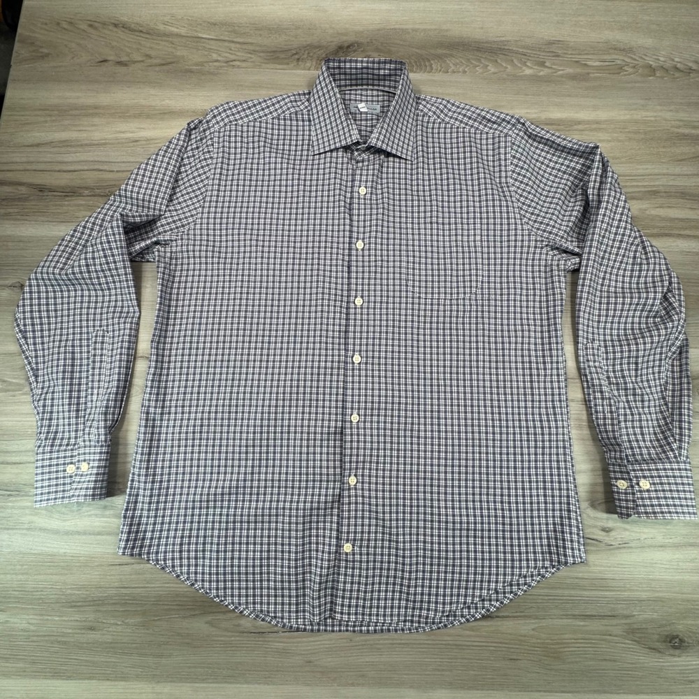 Peter Millar Mens Large Long Sleeve Micro Check Button Down Shirt